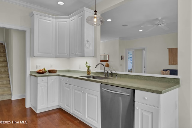 745 Royal Bonnet Dr, Wilmington, NC 28405 - kitchen featuring a ceiling fan, stainless steel dishwasher, a sink, a peninsula, and recessed lighting