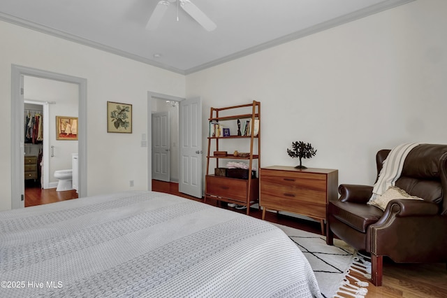 745 Royal Bonnet Dr, Wilmington, NC 28405 - bedroom with ceiling fan, ornamental molding, and wood finished floors