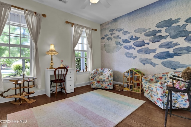 745 Royal Bonnet Dr, Wilmington, NC 28405 - living area featuring baseboards, ceiling fan, wood finished floors, and visible vents
