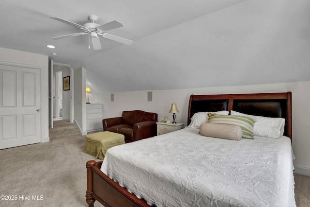 745 Royal Bonnet Dr, Wilmington, NC 28405 - carpeted bedroom with recessed lighting, baseboards, a ceiling fan, and lofted ceiling
