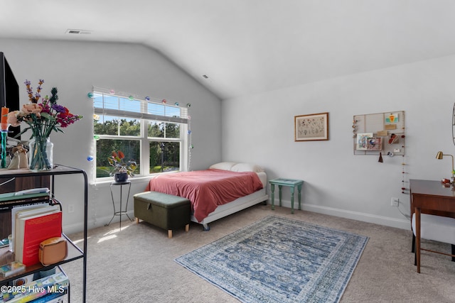 4739 Oyster Reef, Wilmington, NC 28405 - carpeted bedroom with baseboards, vaulted ceiling, and visible vents