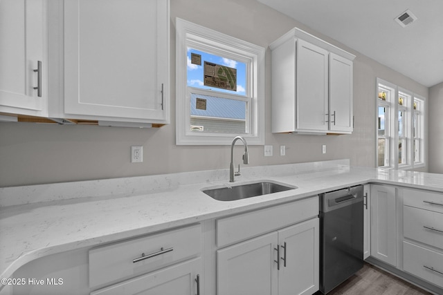 146 Sea Gull Ln, North Topsail Beach, NC 28460 - kitchen featuring white cabinets, a sink, dishwasher, a wealth of natural light, and visible vents