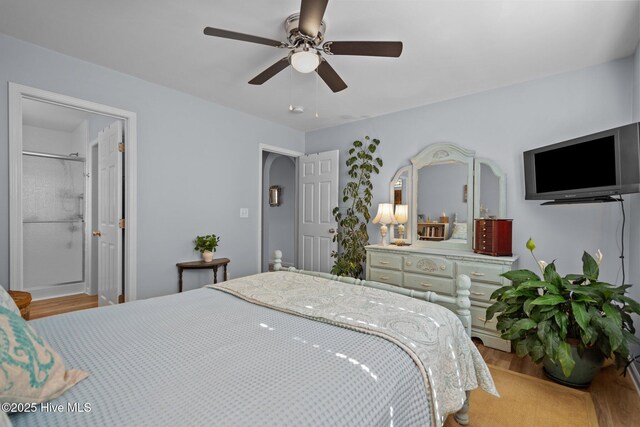 1164 Amber Pines Dr, Leland, NC 28451 - bedroom featuring a ceiling fan and wood finished floors