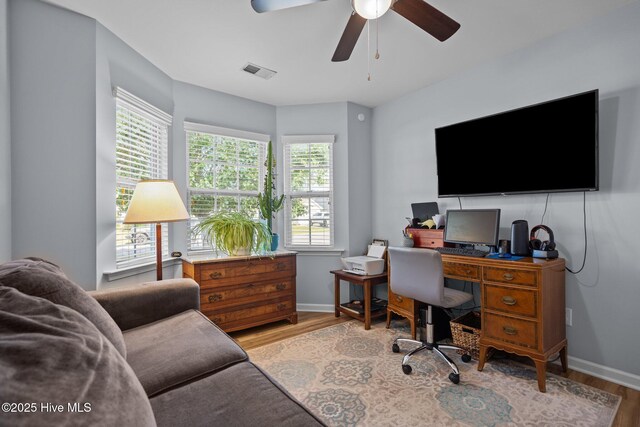 1164 Amber Pines Dr, Leland, NC 28451 - office space featuring baseboards, a ceiling fan, visible vents, and wood finished floors
