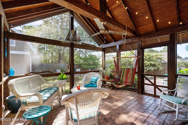 1164 Amber Pines Dr, Leland, NC 28451 - sunroom featuring a ceiling fan, beamed ceiling, and a healthy amount of sunlight