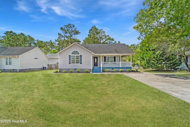 142 Burton Rd, Southport, NC 28461 - single story home featuring a front yard, covered porch, and crawl space