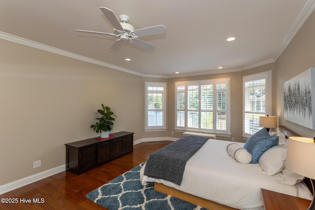 bedroom with multiple windows, recessed lighting, and wood finished floors