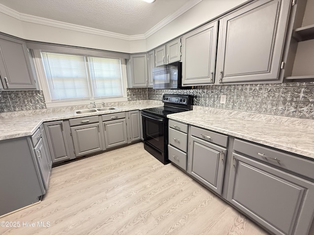 120 Ridgecrest Dr, Mount Olive, NC 28365 - kitchen with light wood-type flooring, a sink, black appliances, and gray cabinetry