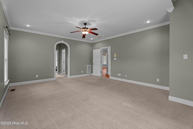 106 Cliffwell Dr, Goldsboro, NC 27530 - empty room with ceiling fan, light colored carpet, recessed lighting, crown molding, and baseboards