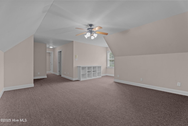 106 Cliffwell Dr, Goldsboro, NC 27530 - additional living space featuring ceiling fan, vaulted ceiling, carpet flooring, and baseboards