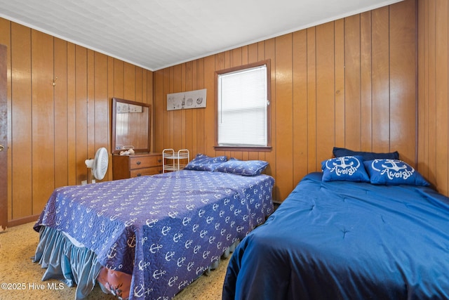 421 35th St, Sunset Beach, NC 28468 - bedroom featuring wood walls and ornamental molding