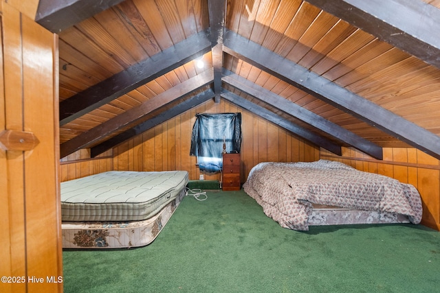 421 35th St, Sunset Beach, NC 28468 - carpeted bedroom featuring wood walls and wooden ceiling
