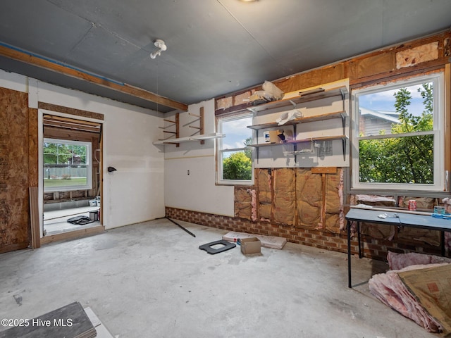 misc room featuring plenty of natural light and unfinished concrete flooring