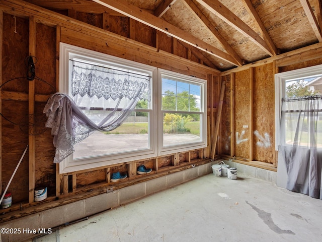 misc room featuring lofted ceiling