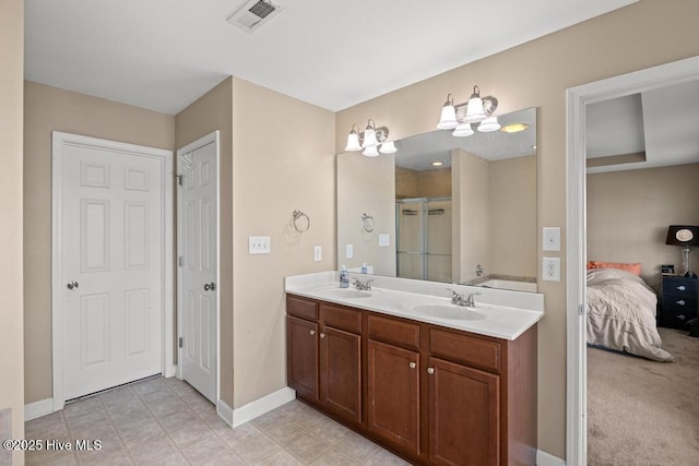 248 Seville St, Jacksonville, NC 28546 - full bath featuring a shower stall, ensuite bathroom, double vanity, and baseboards