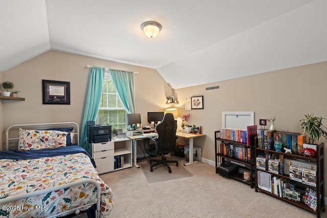 248 Seville St, Jacksonville, NC 28546 - bedroom with vaulted ceiling, light carpet, and a desk