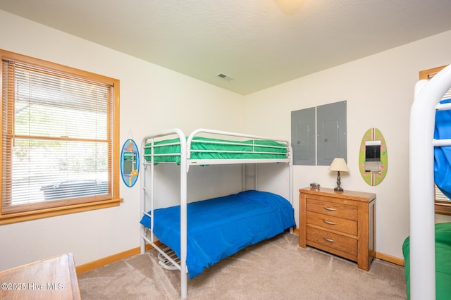 bedroom with carpet flooring, baseboards, and visible vents