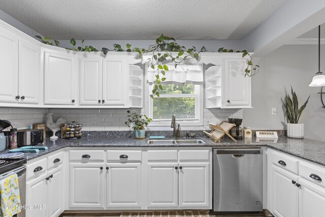 803 Oakwood Ave, Jacksonville, NC 28546 - kitchen featuring a sink, white cabinets, stainless steel dishwasher, and open shelves