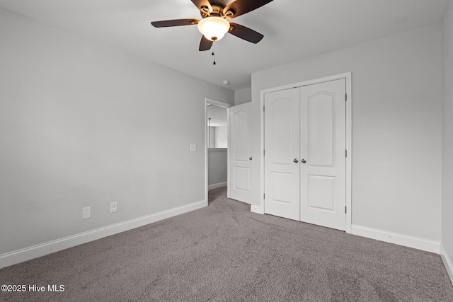 224 Pristine Ct, West End, NC 27376 - unfurnished bedroom with carpet, baseboards, a closet, and a ceiling fan