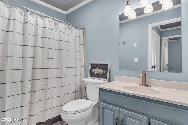 2005 E Oak Island Dr, Oak Island, NC 28465 - full bath with crown molding, toilet, a shower with curtain, and vanity