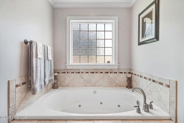 1171 Airport Rd, Pikeville, NC 27863 - bathroom with a whirlpool tub and crown molding