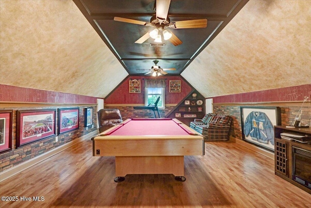 1171 Airport Rd, Pikeville, NC 27863 - rec room featuring pool table, ceiling fan, wood finished floors, and vaulted ceiling