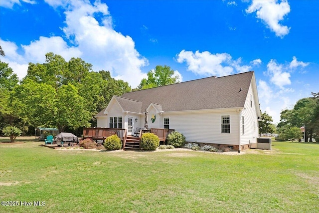 1171 Airport Rd, Pikeville, NC 27863 - back of house featuring a lawn, crawl space, and a wooden deck