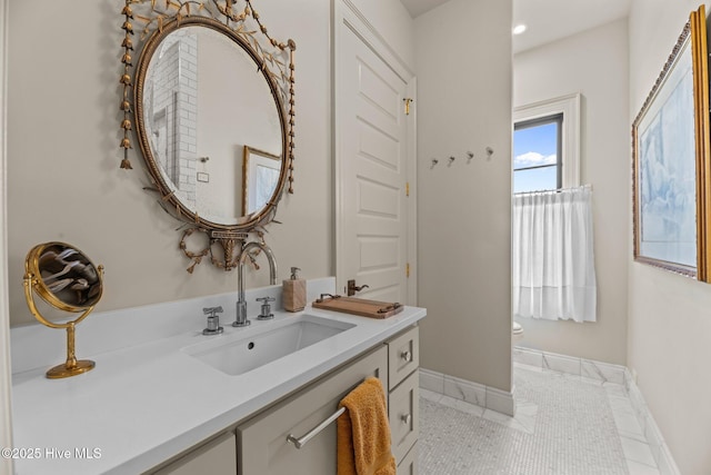 628 E Harborside Rd, Oriental, NC 28571 - bathroom with tile patterned floors, toilet, baseboards, and vanity