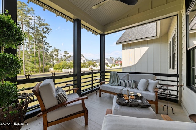 628 E Harborside Rd, Oriental, NC 28571 - sunroom / solarium featuring a residential view, ceiling fan, and outdoor lounge area