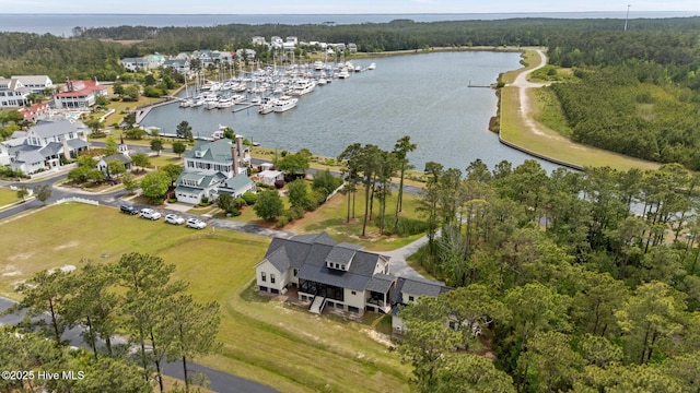 628 E Harborside Rd, Oriental, NC 28571 - bird's eye view with a water view and a wooded view
