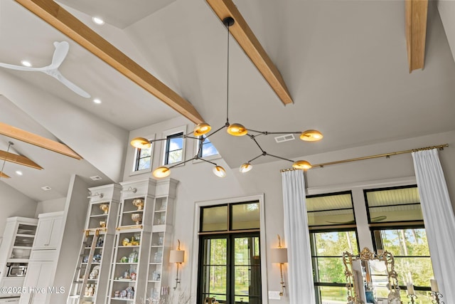 628 E Harborside Rd, Oriental, NC 28571 - details featuring beamed ceiling, visible vents, and recessed lighting