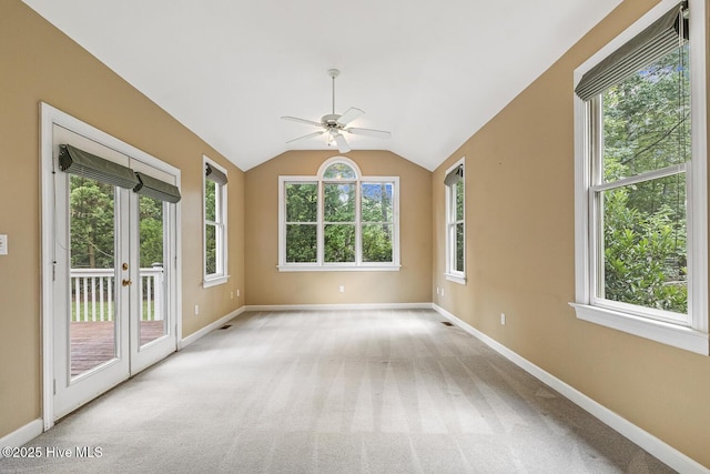1601 Castalia Dr, Cary, NC 27513 - carpeted empty room featuring a ceiling fan, baseboards, and lofted ceiling