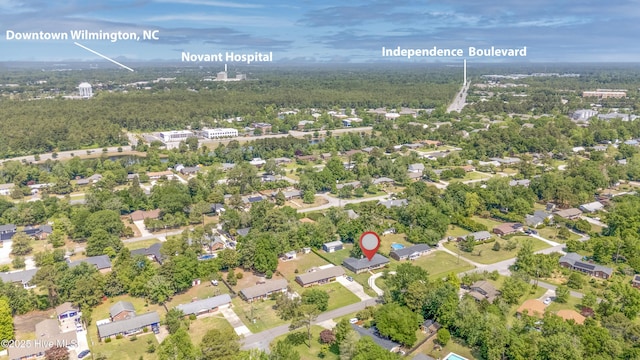 aerial view with a wooded view
