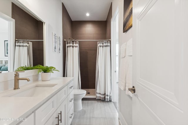 729 Waterstone Dr, Wilmington, NC 28411 - bathroom with a stall shower, vanity, toilet, and recessed lighting