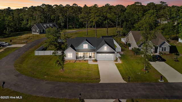 view of aerial view at dusk