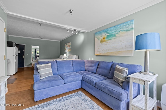 602 W Fort Macon Rd Unit 135, Atlantic Beach, NC 28512 - living area featuring crown molding, track lighting, and wood finished floors