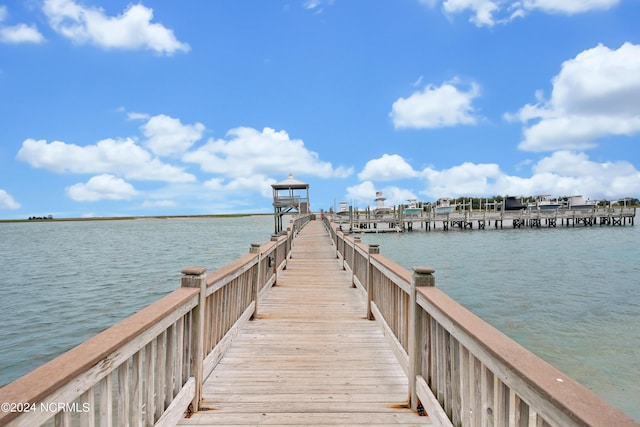 view of dock with a water view