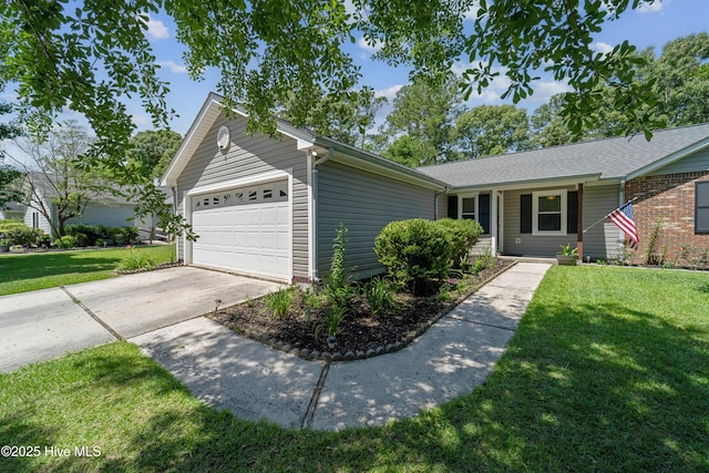 2686 Idlebrook Cir, Midway Park, NC 28544 - ranch-style house with a garage, a front yard, driveway, and a shingled roof