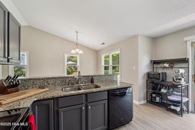 2686 Idlebrook Cir, Midway Park, NC 28544 - kitchen with dishwasher, a sink, electric range, light wood-type flooring, and stone counters