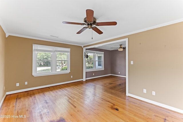 814 Latimer Dr, Wilmington, NC 28403 - unfurnished room with a ceiling fan, baseboards, ornamental molding, and wood finished floors