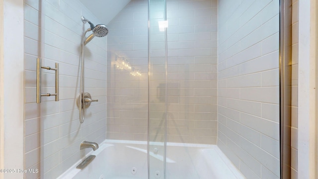 full bath featuring a combined bath / shower with jetted tub