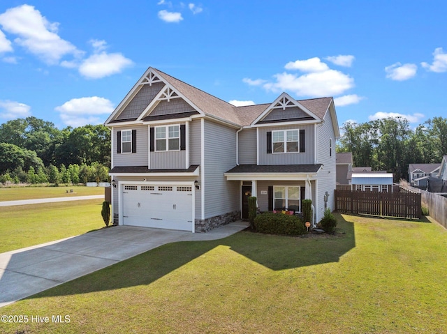 220 Rustic Field Dr, Goldsboro, NC 27530 - craftsman house with an attached garage, driveway, stone siding, and roof with shingles