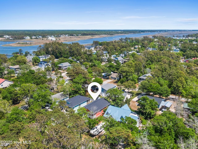 bird's eye view with a residential view and a water view