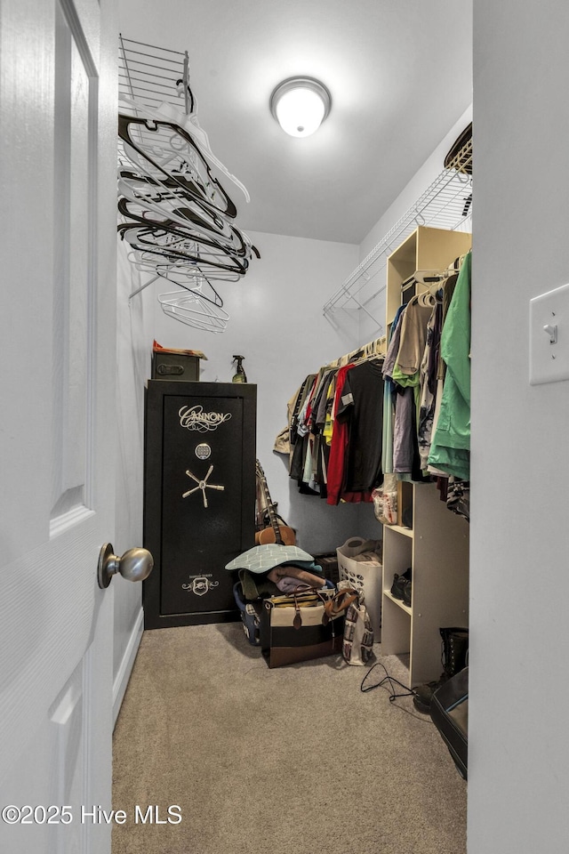 walk in closet featuring carpet floors