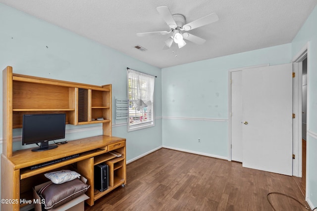 107 Palmetta Dr, Newport, NC 28570 - office area with a textured ceiling, a ceiling fan, wood finished floors, and visible vents