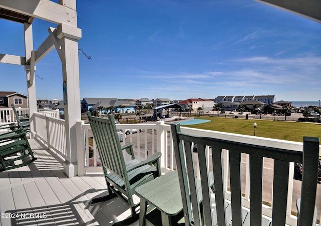 deck with a residential view