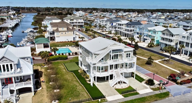 aerial view with a water view
