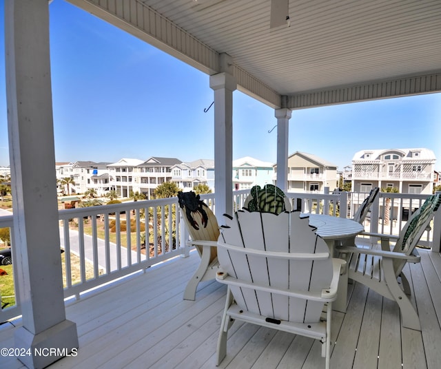 deck with a residential view