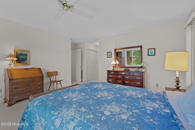 bedroom featuring carpet flooring and a ceiling fan