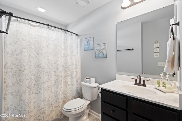 743 Heather Glen Ln, Calabash, NC 28467 - bathroom with toilet, curtained shower, and vanity